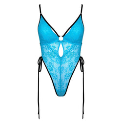 Amphitrite Side Tie Bodysuit Blue Flame - Monique Morin Lingerie