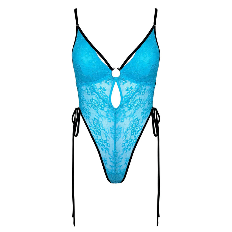 Amphitrite Side Tie Bodysuit Blue Flame - Monique Morin Lingerie