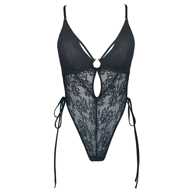 Amphitrite Side Tie Bodysuit Black + - Monique Morin Lingerie