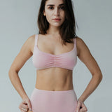 Product thumbnail Caress Sweetheart Bralette Fleur Pink - Monique Morin Model 34C wearing size S