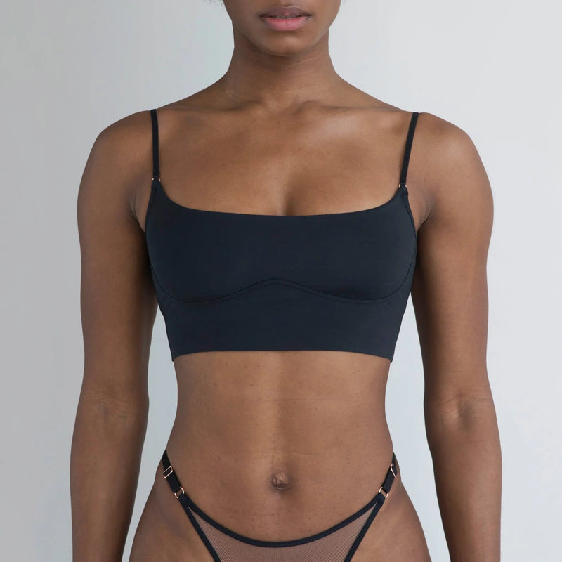 Core Long Line Bralette Black - Monique Morin Model 5’8’’ 34B wearing size S