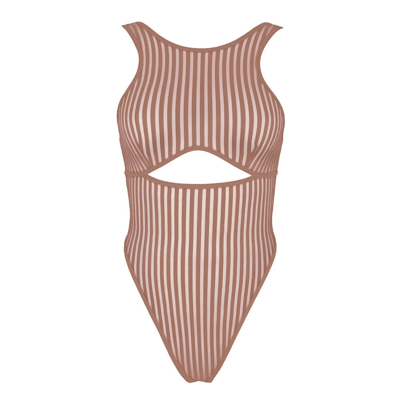 Vertigo Cutout Bodysuit Mushroom - Monique Morin Lingerie