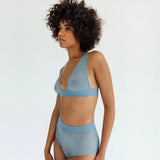 Product thumbnail Vertigo V Neck Bralette Denim Blue - Monique Morin Model 5'9