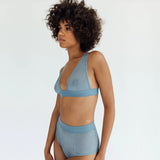 Product thumbnail Vertigo Hi Waisted Brief Denim Blue - Monique Morin Model 5'9
