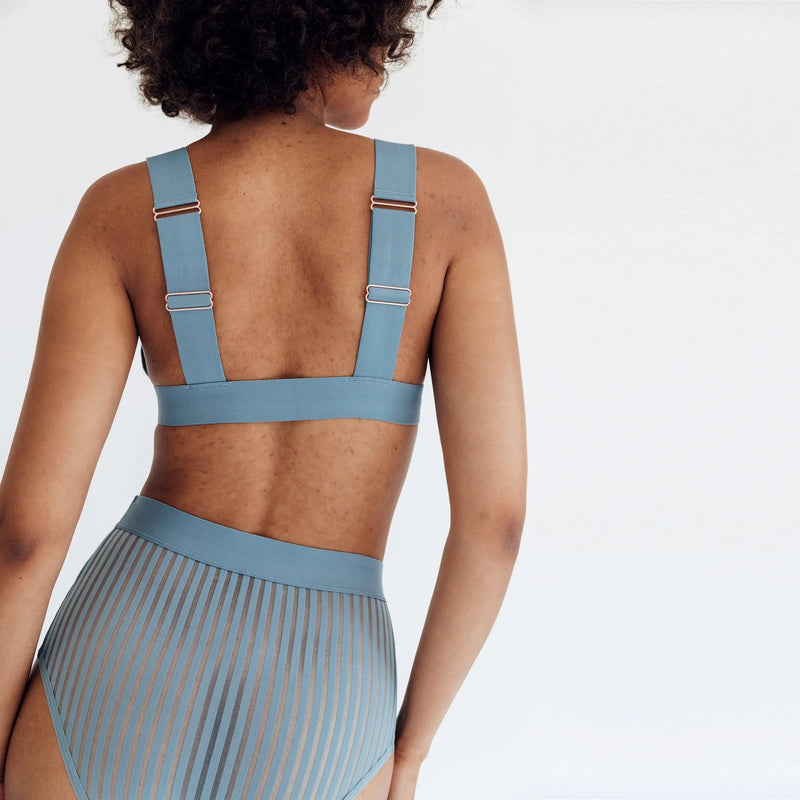 Vertigo Hi Waisted Brief Denim Blue - Monique Morin Model 5'9" wearing size S