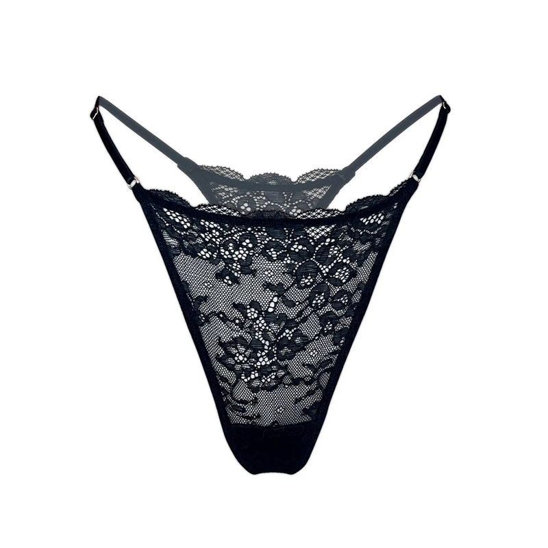 Wild Lace Micro-G Thong Black - Monique Morin Lingerie