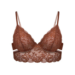 Wild Lace Long Line Bra Salted Caramel - Monique Morin Lingerie