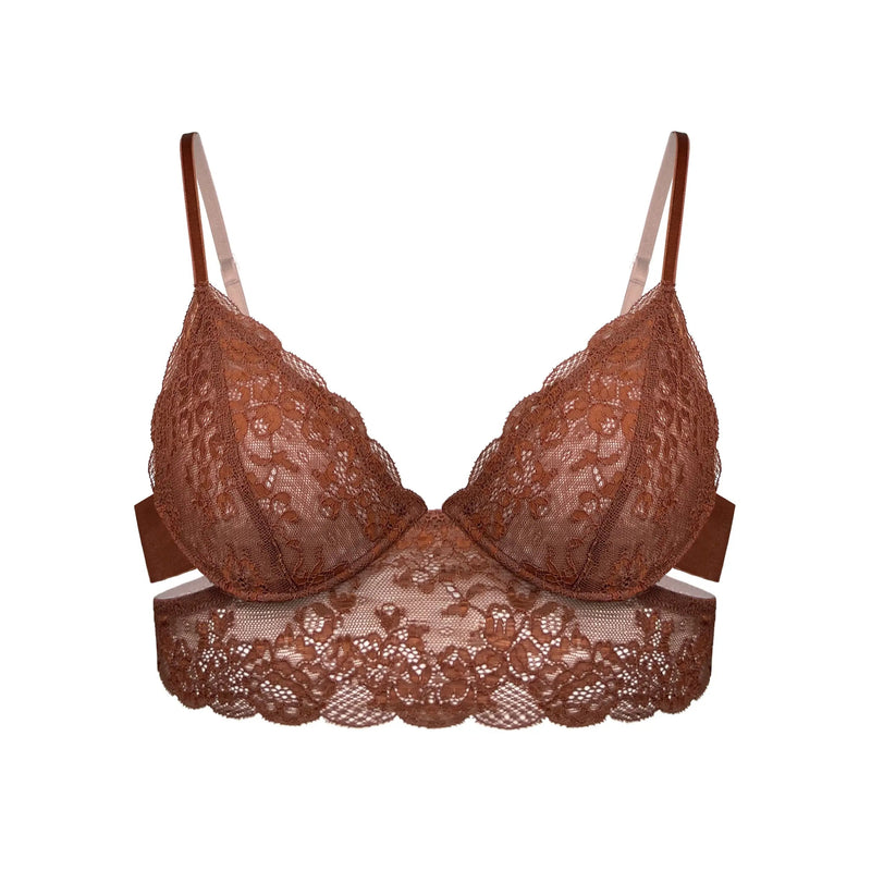 Wild Lace Long Line Bra Salted Caramel - Monique Morin Lingerie