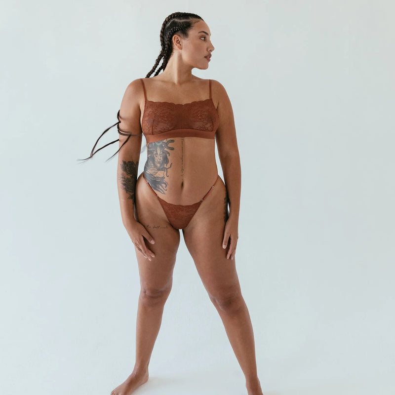 Wild Lace Bralette Salted Caramel - Monique Morin   Model 5'11" 36C wearing size L