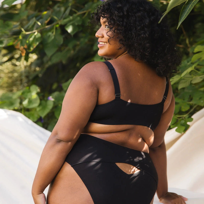 Caress Sweetheart Bralette Black - Monique Morin Model 40DD wearing size 1X