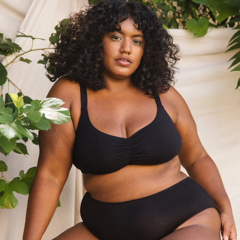 Caress Sweetheart Bralette Black - Monique Morin Model 40DD wearing size 1X
