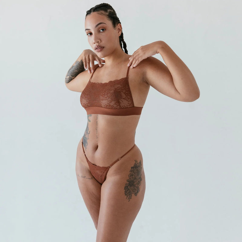 Wild Lace Bralette Salted Caramel - Monique Morin  Model 5'11" 36C wearing size L