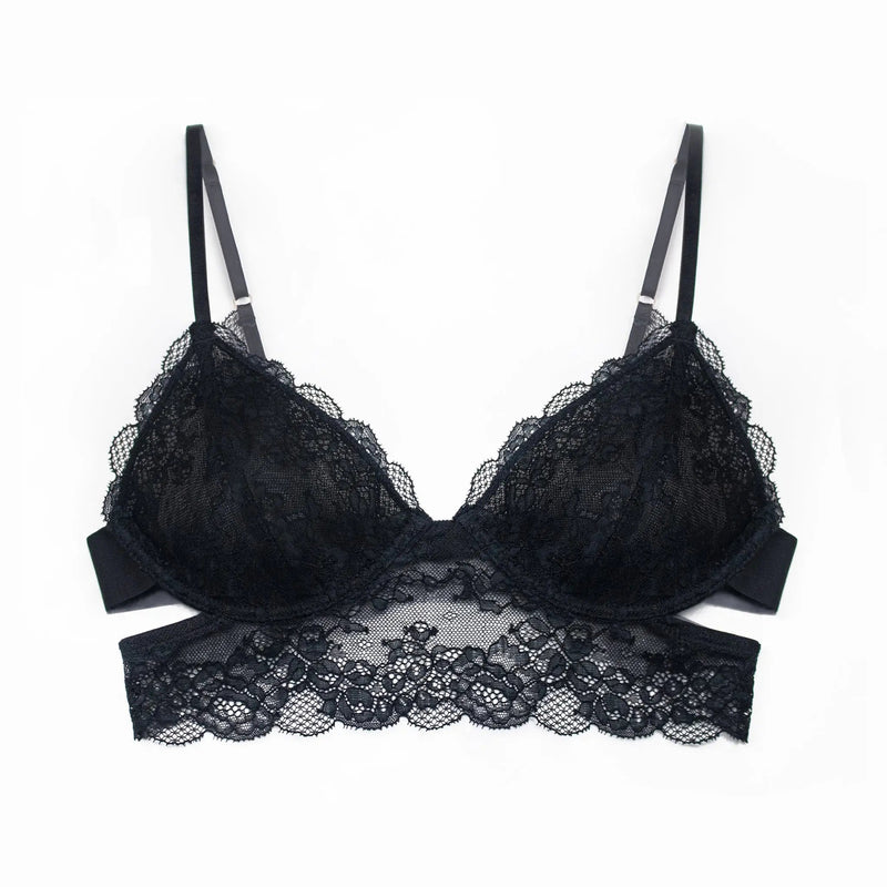 Wild Lace Long Line Bra Black - Monique Morin 